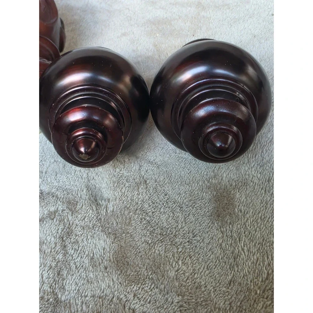 4pc Decorative Curtain Rod Finials Lot Carved Wood Scroll & Dark Bronze Metal